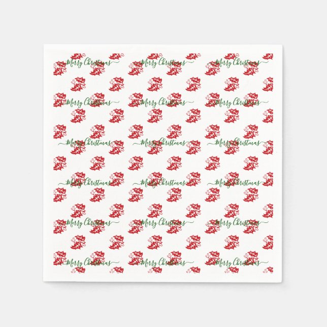 Elegantes White Custom Christmas Holly Paper Serviette (Vorderseite)