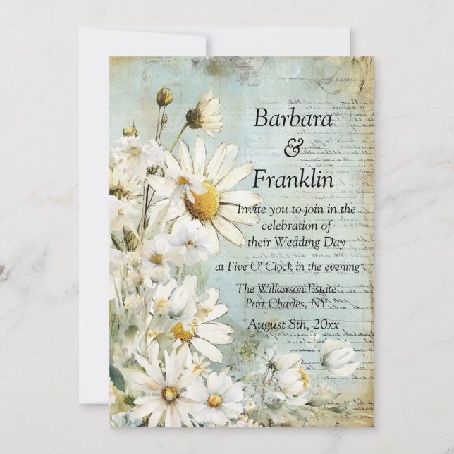 Elegantes White Daisy Foto QR Code Wedding Einladung (Vorderseite)
