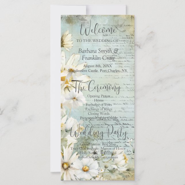 Elegantes White Daisy Wedding Programm (Vorderseite)