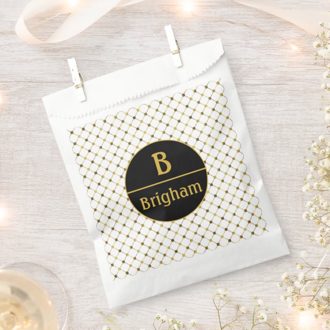Elegantes White Dot Grid Split Monogramm Geschenktütchen (Ausgeschnitten)