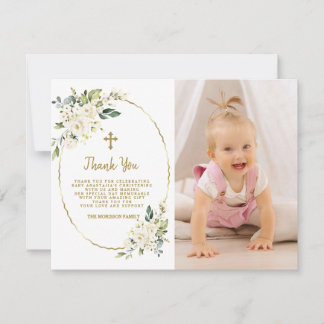 Elegantes White Floral Gold Foto Dankeskarte
