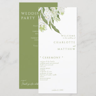 Elegantes White Floral Moss Green Wedding Programm