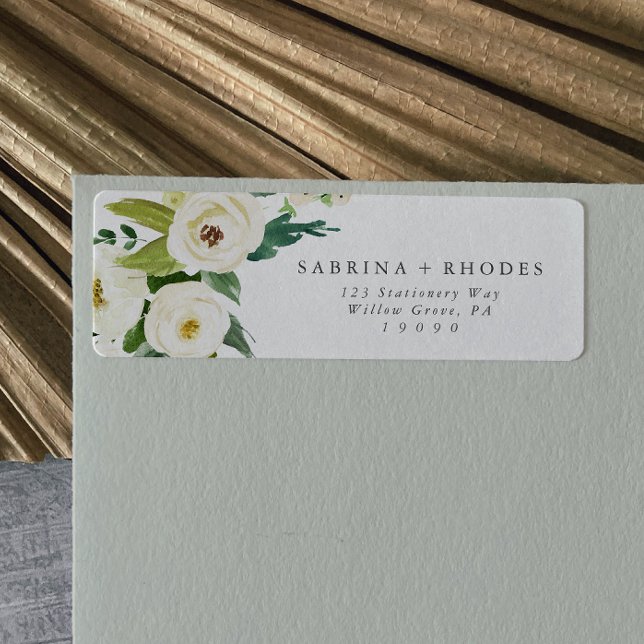 Elegantes White Floral Return-Address-Label (Von Creator hochgeladen)