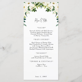 Elegantes White Floral Wedding Menu Menükarte