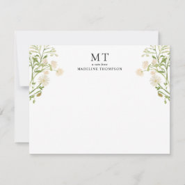Elegantes White Floral Wildblume Classic Monogramm Mitteilungskarte