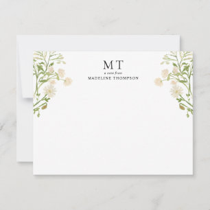 Elegantes White Floral Wildblume Classic Monogramm Mitteilungskarte