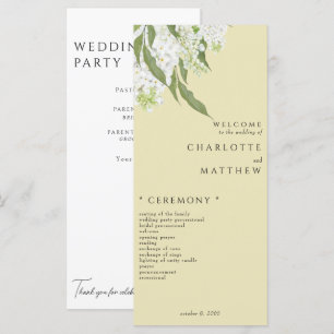 Elegantes White Floral Yellow Wedding Program Menükarte