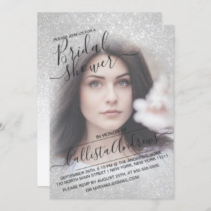 Elegantes White Funkelnd Glitzer Foto Brautparty Einladung