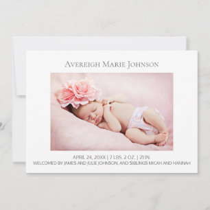 Elegantes White Girl oder Boy Foto Geburtserklärun Ankündigung