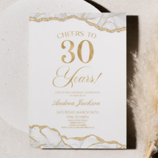 Elegantes White Gold Agate 30. Geburtstag Party Einladung