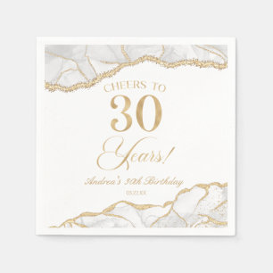 Elegantes White Gold Agate 30. Geburtstag Party Serviette