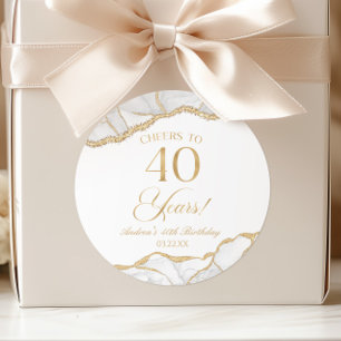 Elegantes White Gold Agate 40. Geburtstag Party Runder Aufkleber