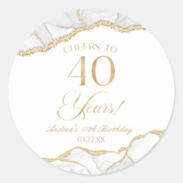Elegantes White Gold Agate 40. Geburtstag Party Runder Aufkleber