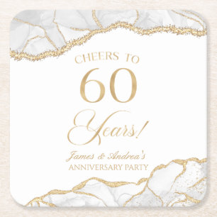 Elegantes White Gold Agate Party zum 60. Jubiläum Rechteckiger Pappuntersetzer