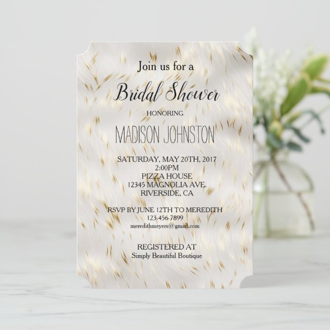 Elegantes White Gold Brautparty Einladung (Stehend Vorderseite)