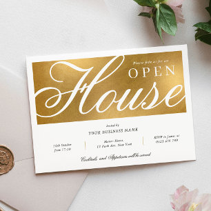 Elegantes White & Gold Corporate Office Open House Einladung