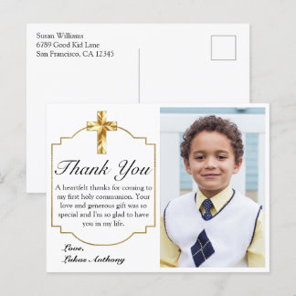 Elegantes White Gold Cross 1. Kommunion Vielen Dan Postkarte