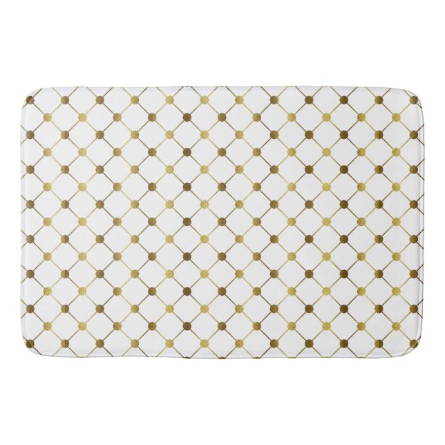Elegantes White & Gold Dot Grid Badematte (Vorderseite)