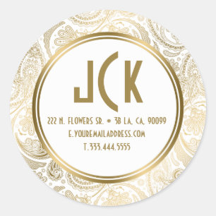Elegantes White & Gold Floral Lace Paisley Muster Runder Aufkleber