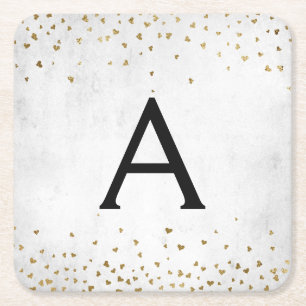 Elegantes White - Gold Foil Confetti Monogramm Rechteckiger Pappuntersetzer