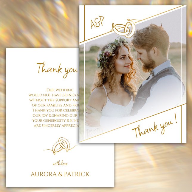 Elegantes White & Gold Foto Hochzeit Dankeschön Ca Dankeskarte (Elegant White & Gold Photo Wedding Thank You Card)