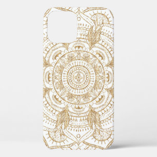 Elegantes White & Gold Mandala Handgezeichnetes De Case-Mate iPhone Hülle