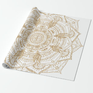 Elegantes White & Gold Mandala Handgezeichnetes De Geschenkpapier