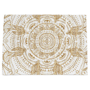 Elegantes White & Gold Mandala Handgezeichnetes De Große Geschenktüte