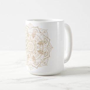 Elegantes White & Gold Mandala Handgezeichnetes De Kaffeetasse