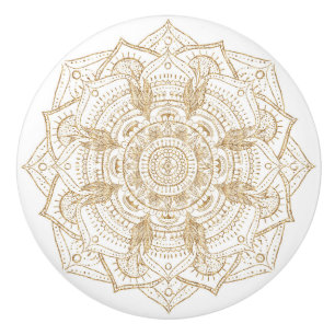 Elegantes White & Gold Mandala Handgezeichnetes De Keramikknauf