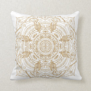 Elegantes White & Gold Mandala Handgezeichnetes De Kissen