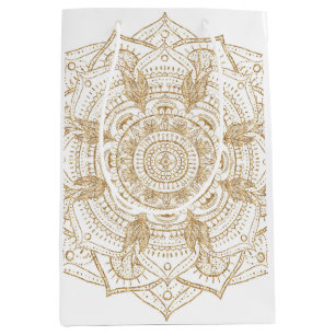 Elegantes White & Gold Mandala Handgezeichnetes De Mittlere Geschenktüte