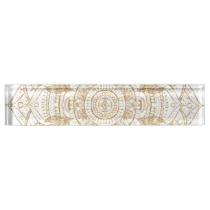 Elegantes White & Gold Mandala Handgezeichnetes De Namensplakette