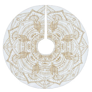 Elegantes White & Gold Mandala Handgezeichnetes De Polyester Weihnachtsbaumdecke