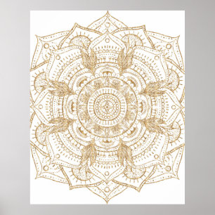 Elegantes White & Gold Mandala Handgezeichnetes De Poster