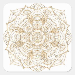 Elegantes White & Gold Mandala Handgezeichnetes De Quadratischer Aufkleber