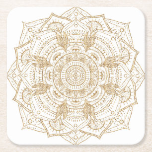 Elegantes White & Gold Mandala Handgezeichnetes De Rechteckiger Pappuntersetzer