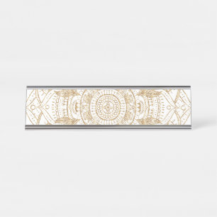 Elegantes White & Gold Mandala Handgezeichnetes De Schreibtischnamensplakette