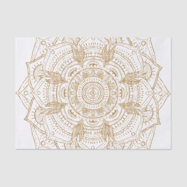 Elegantes White & Gold Mandala Handgezeichnetes De Seidenpapier (Vorderseite)