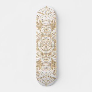 Elegantes White & Gold Mandala Handgezeichnetes De Skateboard