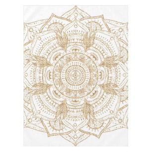 Elegantes White & Gold Mandala Handgezeichnetes De Tischdecke