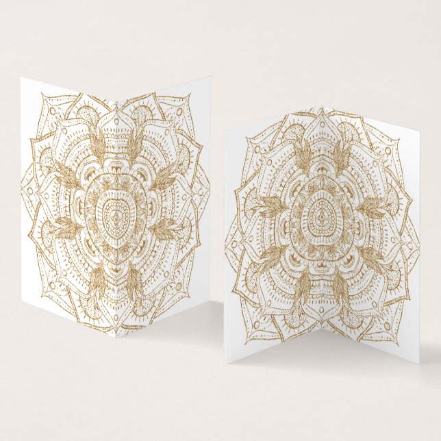 Elegantes White & Gold Mandala Handgezeichnetes De Visitenkarten (Innenseite und Außenseite)