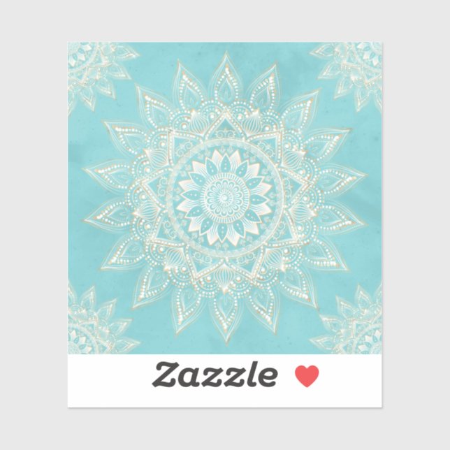 Elegantes White Gold Mandala Sky Blue Design Aufkleber (Blatt)