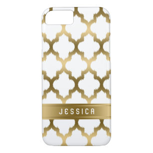 Elegantes White & Gold Quatrefolie Ikat Muster iPhone 8/7 Hülle