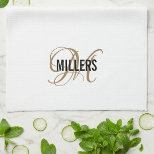Elegantes White Gold Script Monogram Family Name K Geschirrtuch
