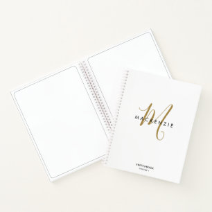 Elegantes White Gold Script Monogram Sketchbook Notizbuch