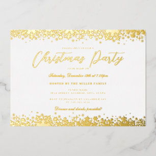 Elegantes White Gold Snowflake Weihnachts-Party Folieneinladung