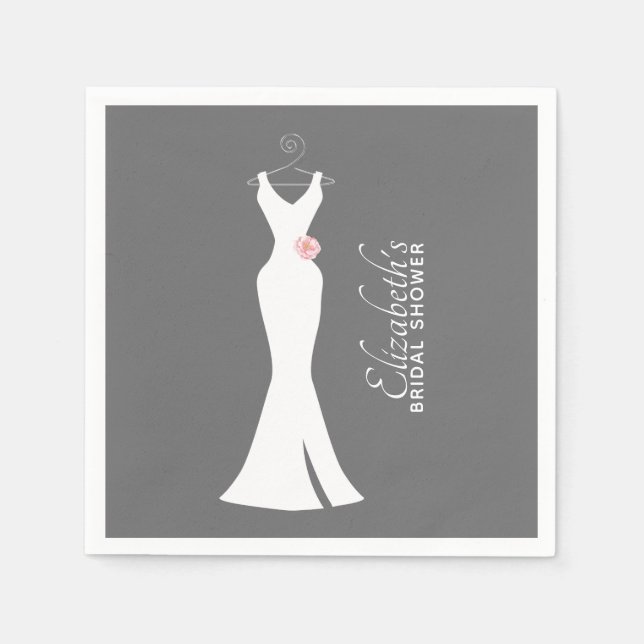 Elegantes White Gown on Gray - Brautparty Serviette (Vorderseite)