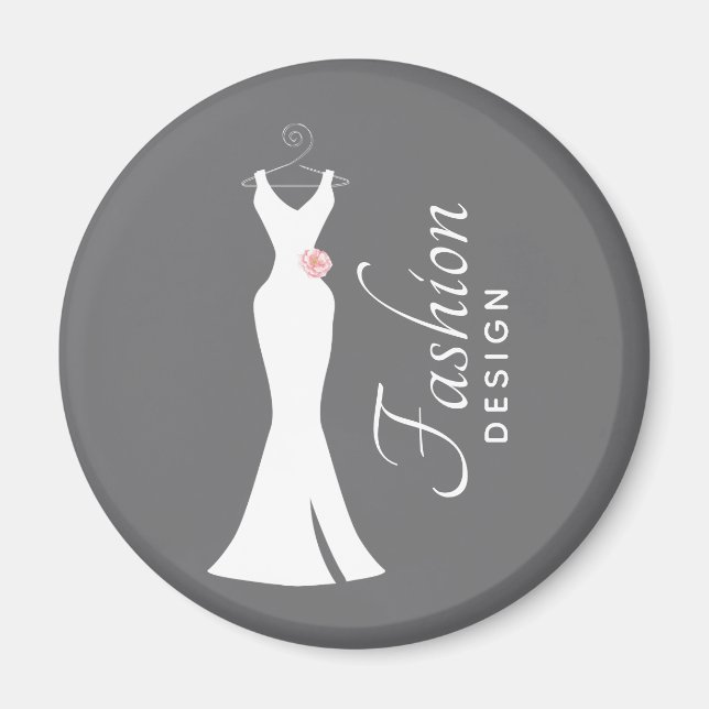 Elegantes White Gown on Gray - Modedesign Magnet (Vorne)