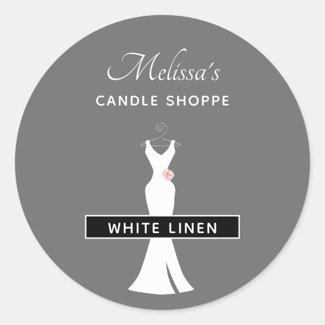 Elegantes White Gown on Gray - Stilvolle Candle Sc Runder Aufkleber (Vorderseite)